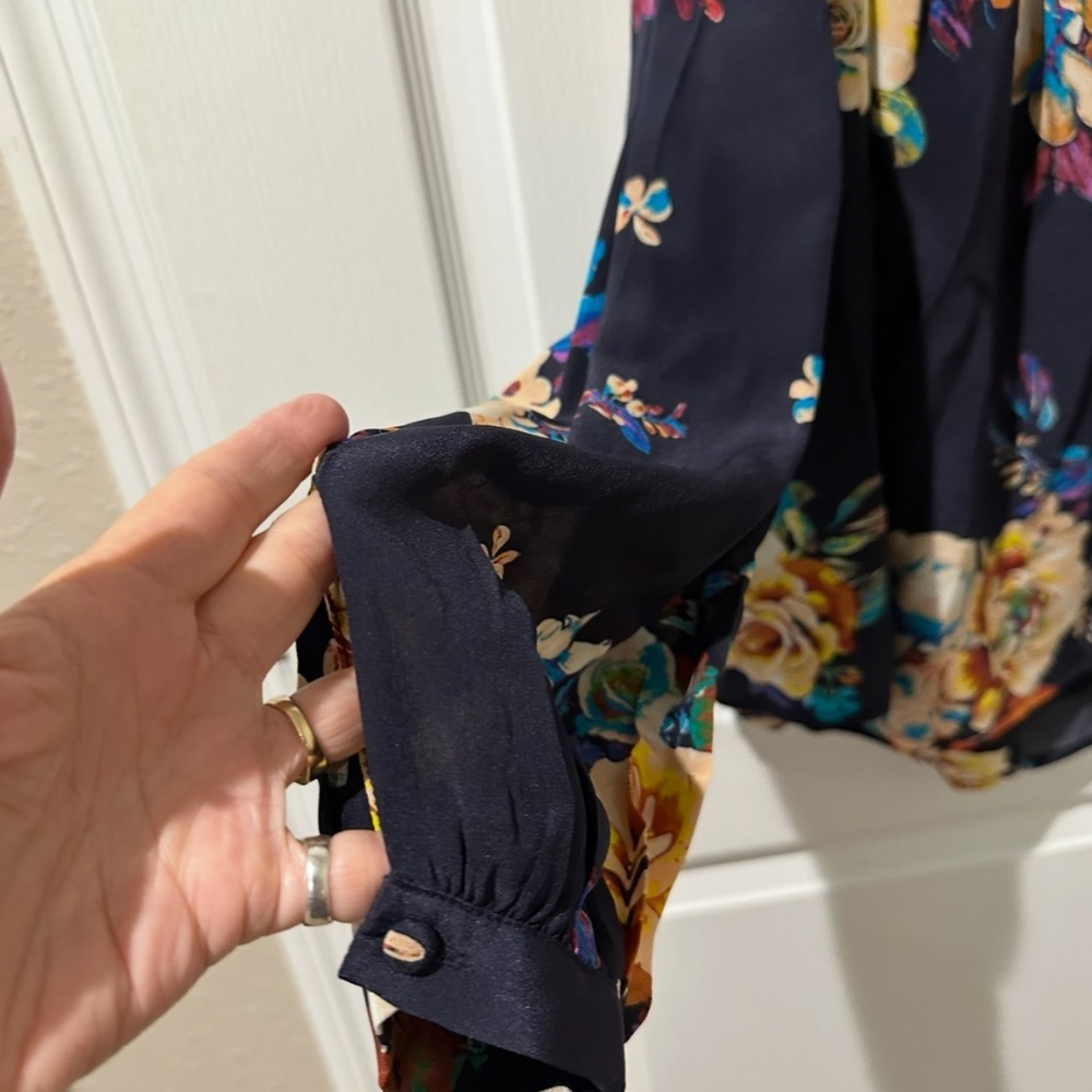 Anthropologie Maeve Blue Tallie Open  Shoulder Silk Blouse xs - Picture 3 of 9